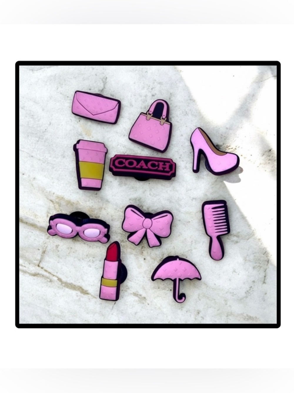 💖🆕 🎀 Shoe Charms In Pink & Black-Set of 10 NIB